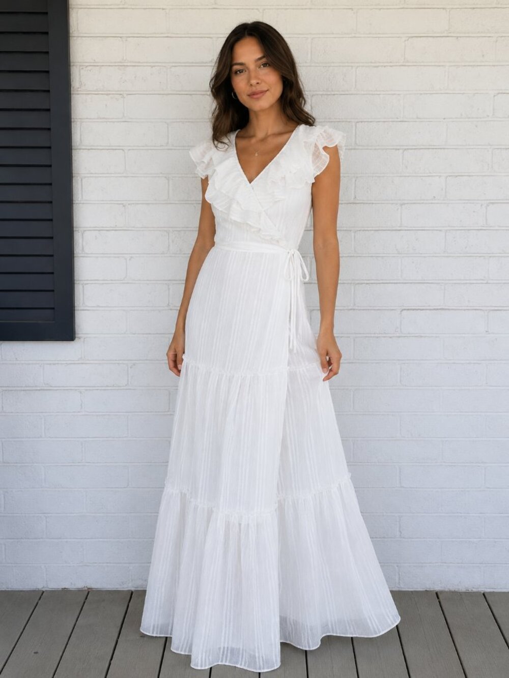 Vici White Ruffle Maxi Dress Wrap Boho Graduation Bridal Engagement S Feminine
